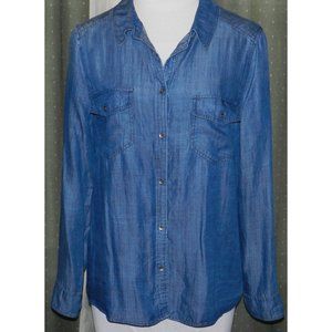 Design by Oliva ladies 2XL tencel buttoned blue top long sleeved plus size